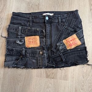 Custom Reworked Levi’s Black Denim Patchwork Mini Skirt – Size 30